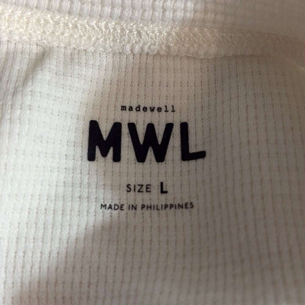 Madewell V Neck Crop Tee Thermal Waffle Knit in Lighthouse Size Large - Picture 6 of 7